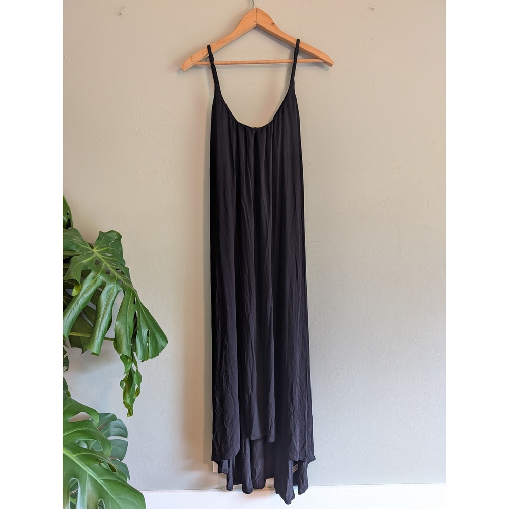 Nicole Miller New York Black High Low Maxi Dress Medium Jersey Pleated Shelf Bra